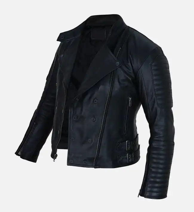 Women's Double Breasted Black Leather Jacket