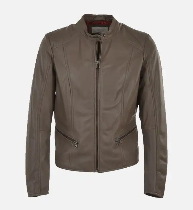 Women’s Simple Moto Chocolate Brown Leather Jacket