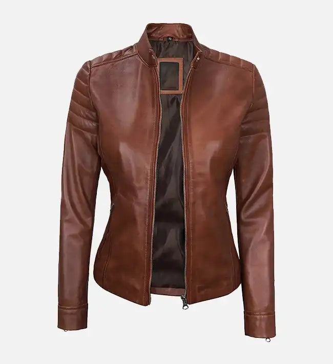 Women's Cafe Racer Brown Padded Leather Jacket