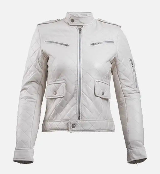 womens puffer white leather jacket
