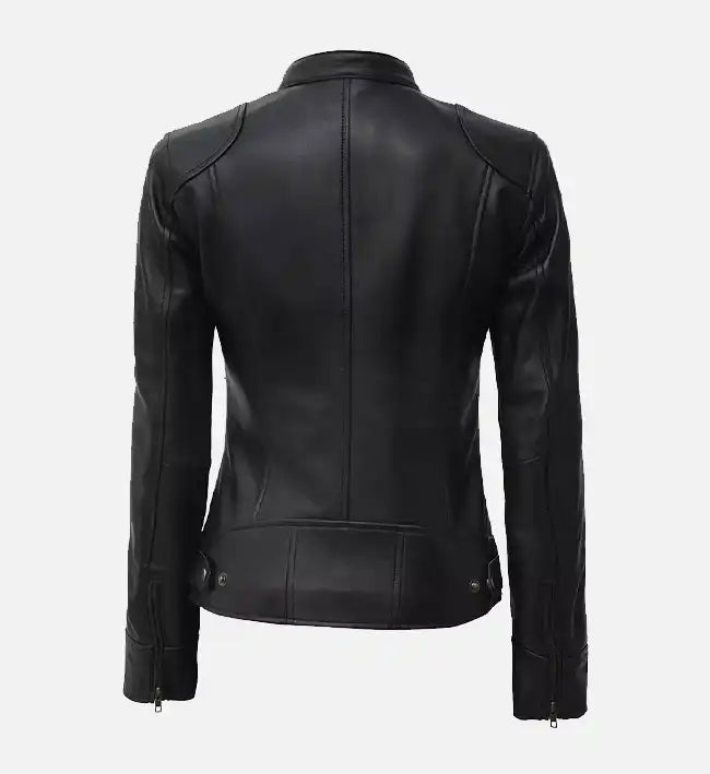 Women’s Black Cafe Racer Real Leather Jacket