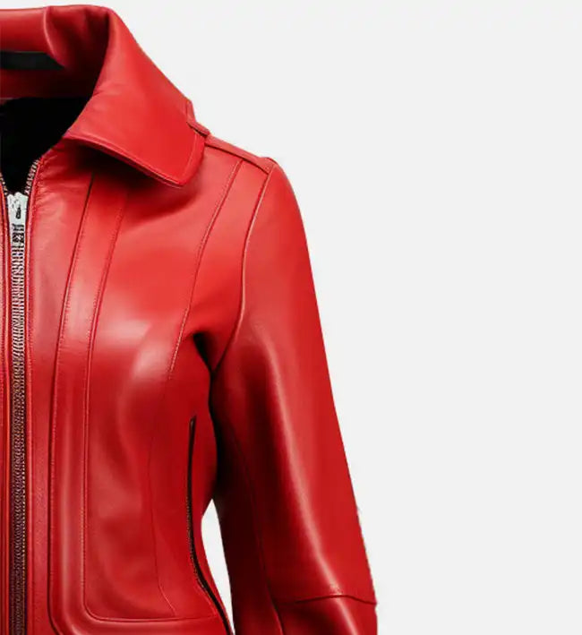 Women's Red Bomber Leather Jacket