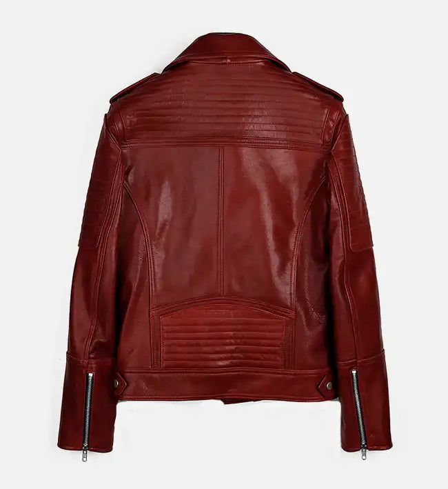 Women's Red Runway Biker Leather Jacket