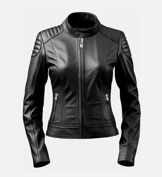 womens stylish black leather jacket