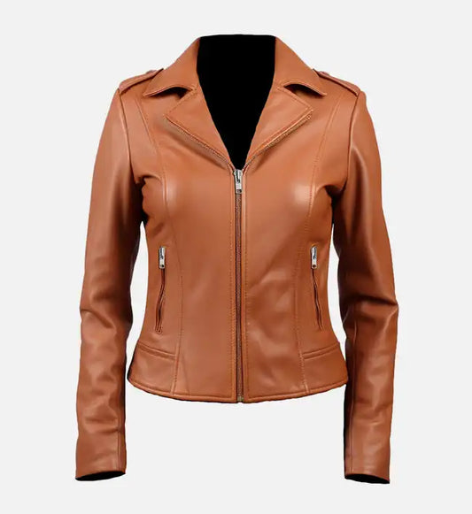 tan biker leather jacket for women
