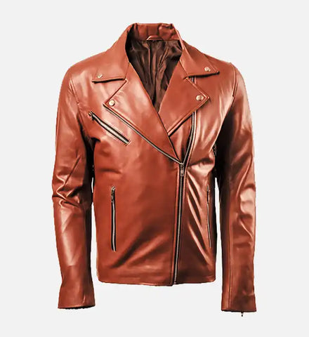 Women’s Tan Leather Biker Jacket