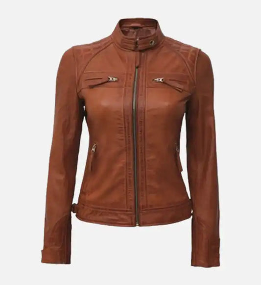 womens tan motorcycle leather jacket
