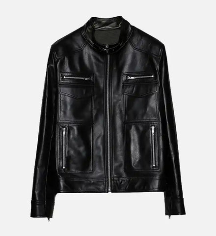 Women’s Band Collar Biker Leather Jackets