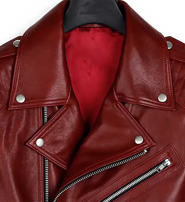 womens biker red runway leather jacket