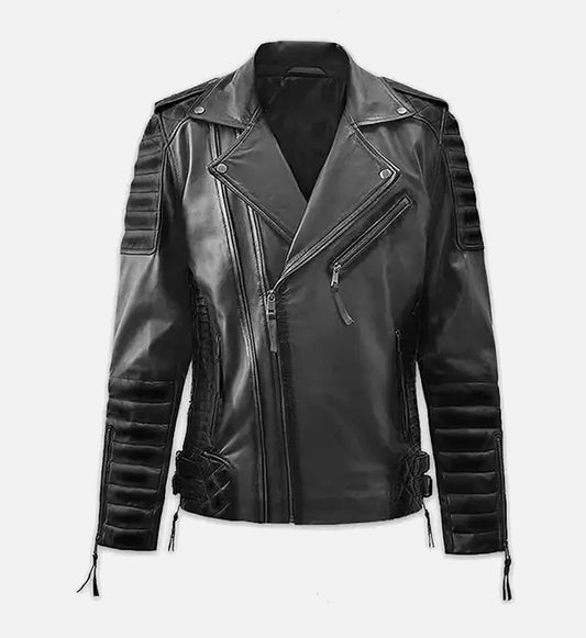 womens black burnt biker leather jacket