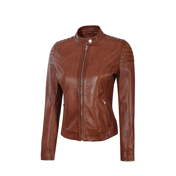 Women's Cafe Racer Brown Padded Leather Jacket - AU LeatherX