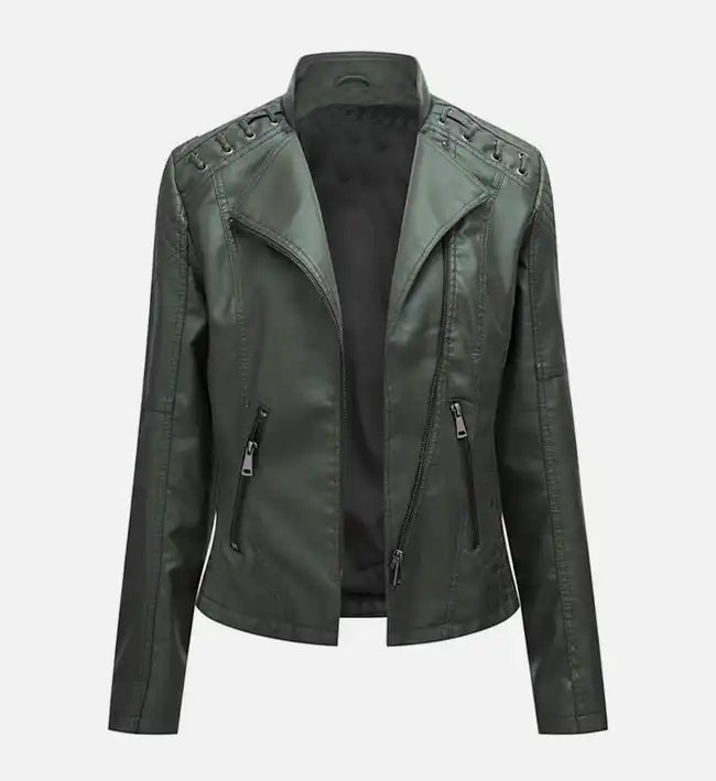 womens green leather jacket
