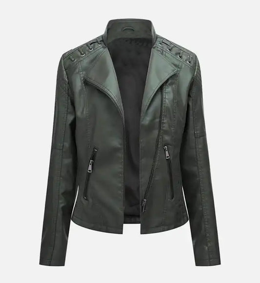 womens green leather jacket
