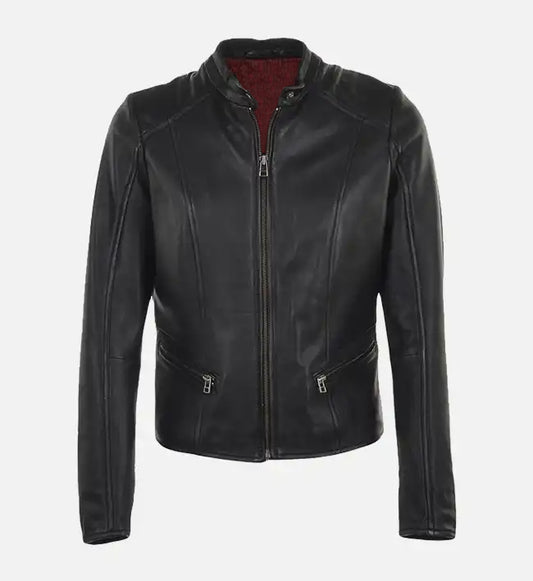 womens moto black leather jacket
