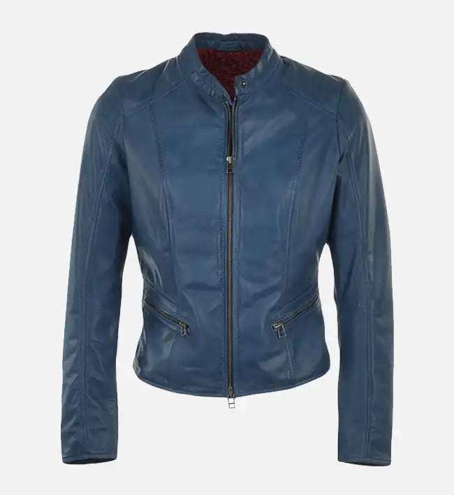 womens moto blue leather jacket
