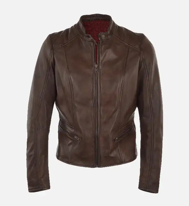 womens moto brown leather jacket
