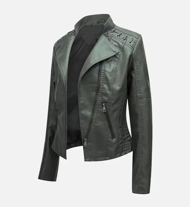 womens moto green leather jacket