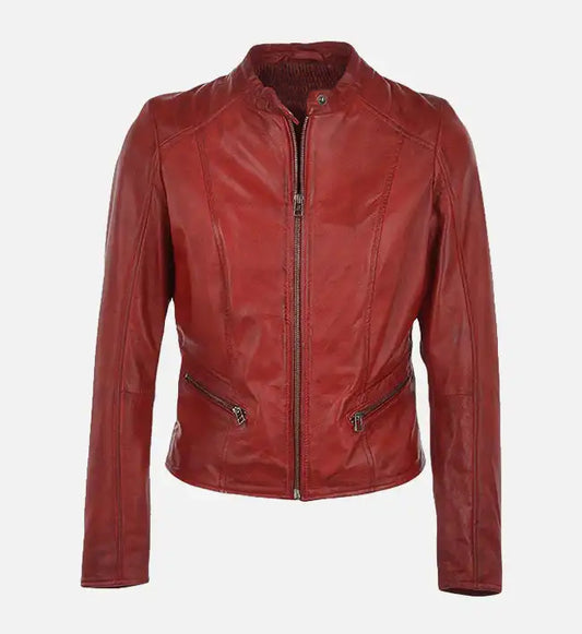 womens moto red leather jacket