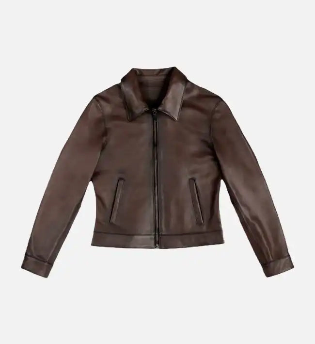 womens old english brown leather jacket