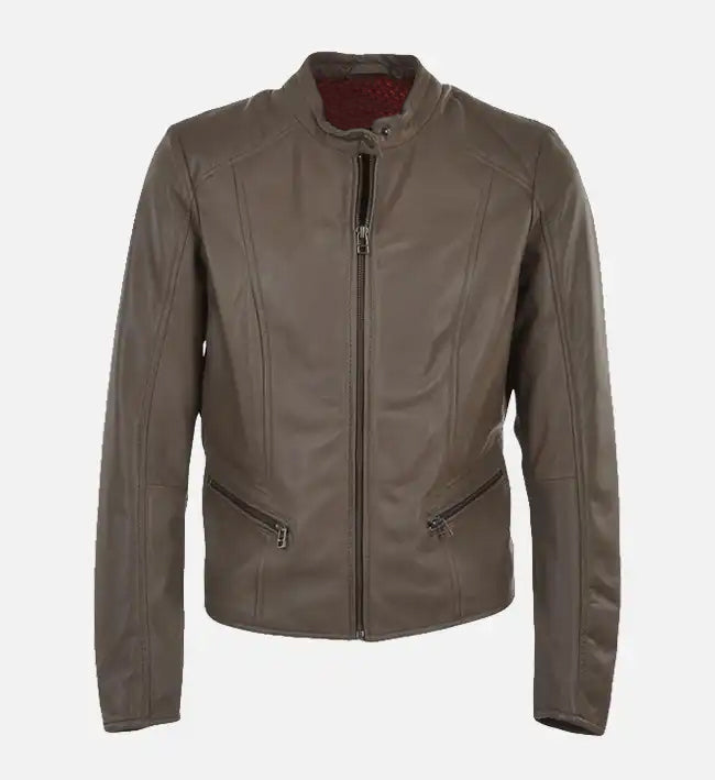 womens simple moto chocolate brown leather jacket
