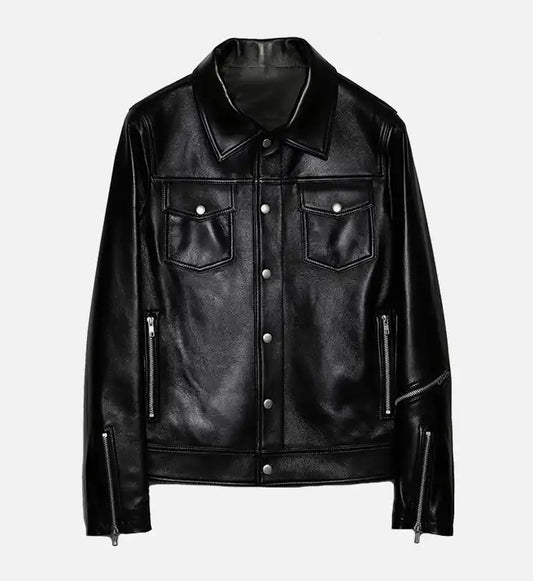 womens trucker zipper biker black jacket
