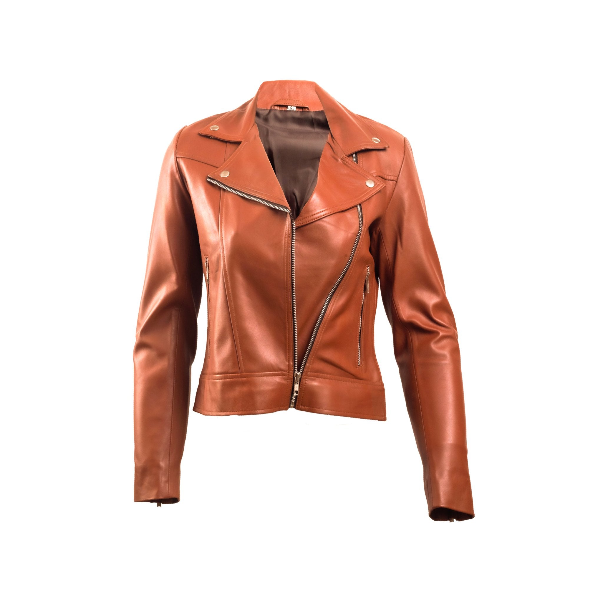 Women’s Tan Leather Biker Jacket - AU LeatherX