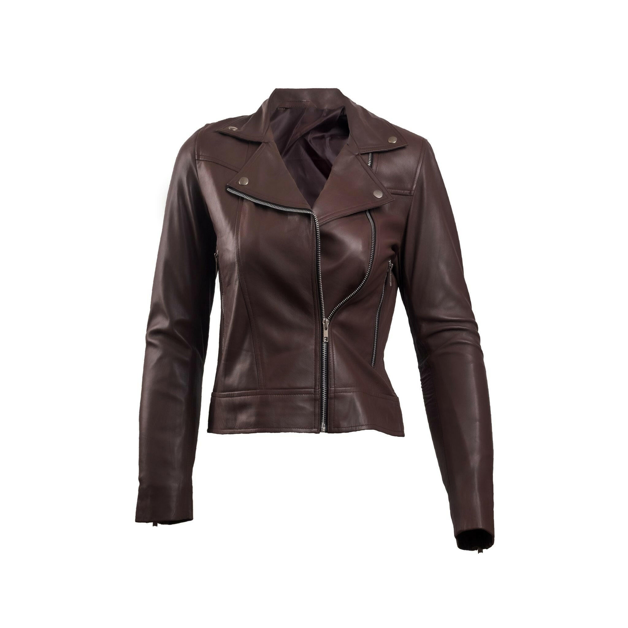 Women’s Dark Brown Leather Biker Jacket - AU LeatherX