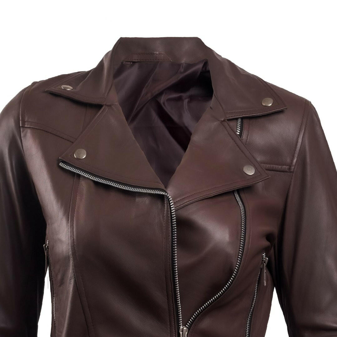 Women’s Dark Brown Leather Biker Jacket - AU LeatherX