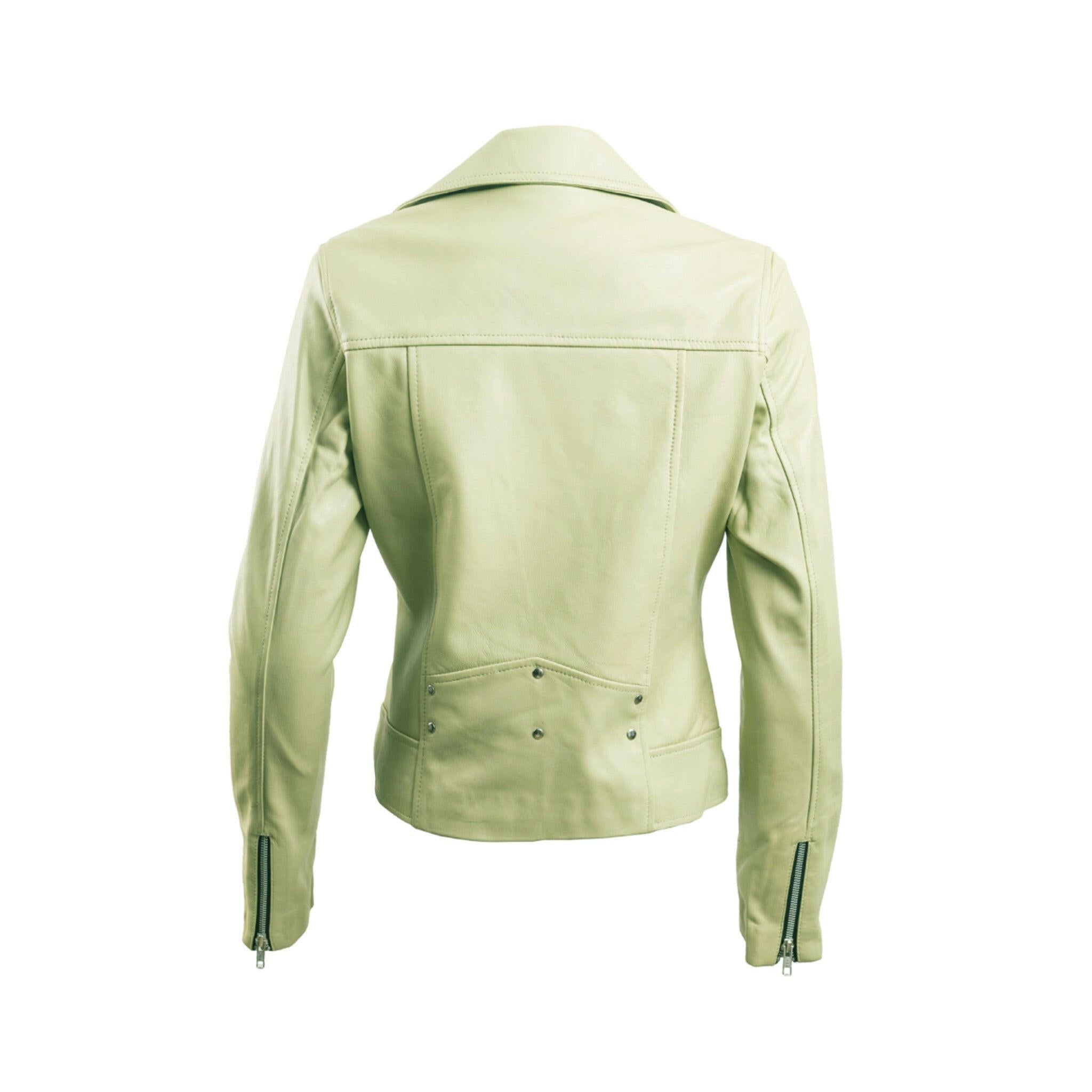 Women’s Green Leather Biker Jacket - AU LeatherX