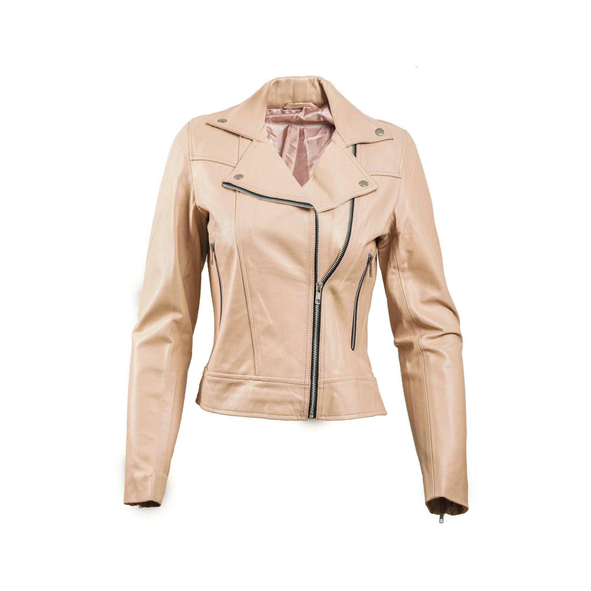 Women’s Beige Leather Biker Jacket - AU LeatherX