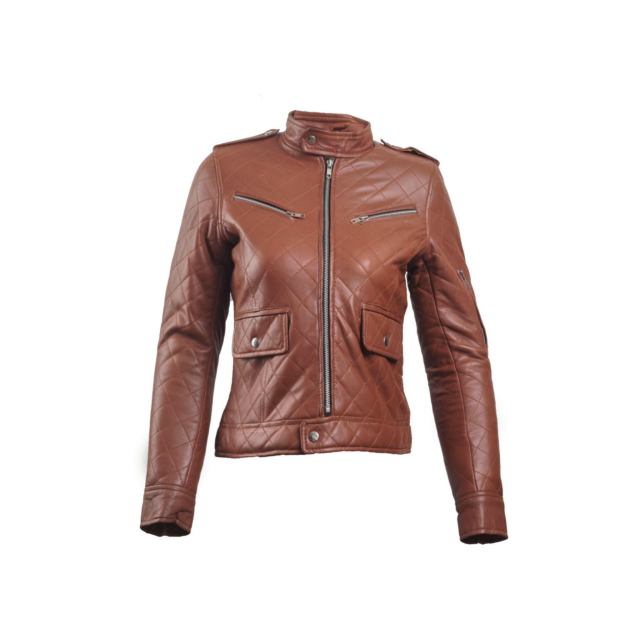 Women’s Diamonds Quilted Brown Leather Puffer Jacket - AU LeatherX