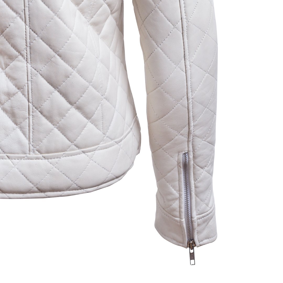Women’s white Leather Puffer Jacket - AU LeatherX