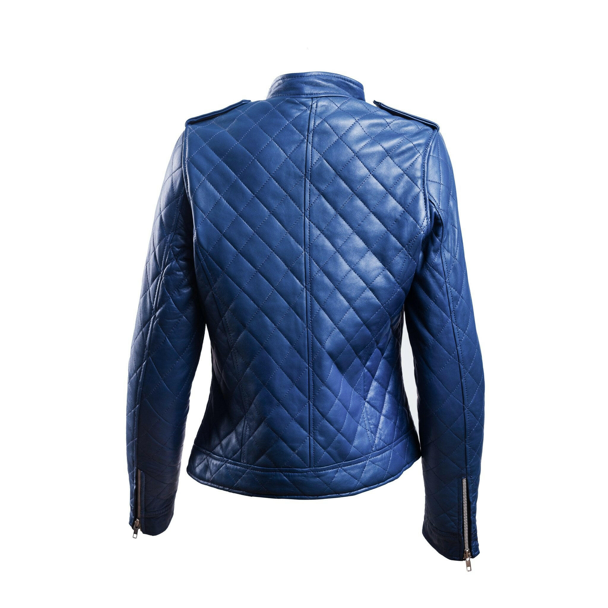 Women’s Blue Leather Puffer Jacket - AU LeatherX