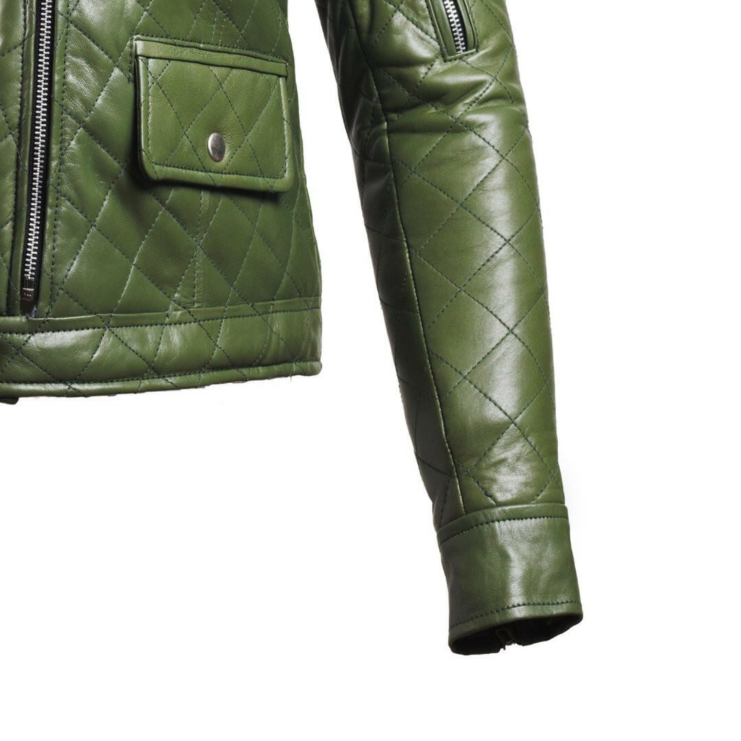Women’s Green Leather Puffer Jacket - AU LeatherX