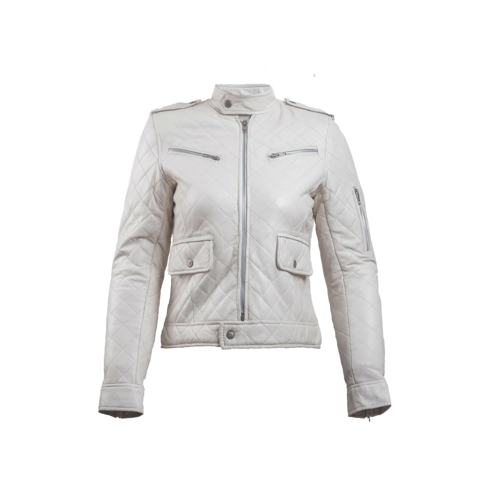 Women’s white Leather Puffer Jacket - AU LeatherX