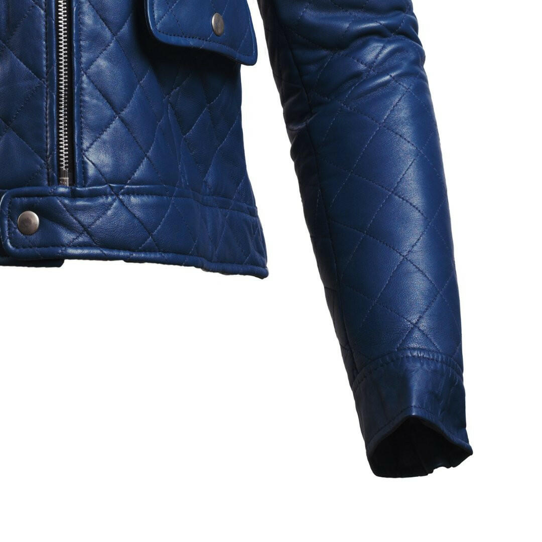 Women’s Blue Leather Puffer Jacket - AU LeatherX