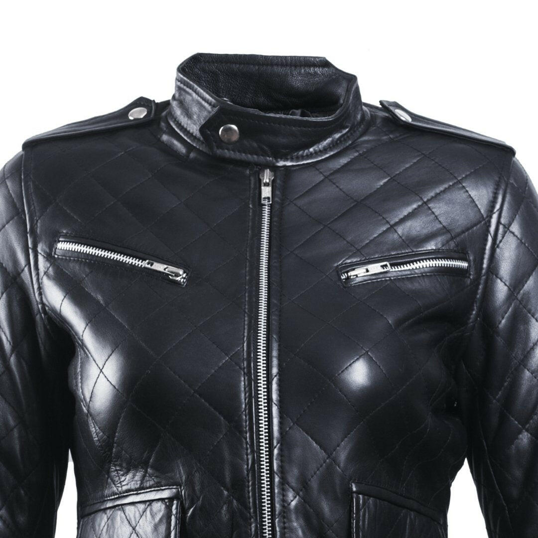 Women’s Black Leather Puffer Jacket - AU LeatherX