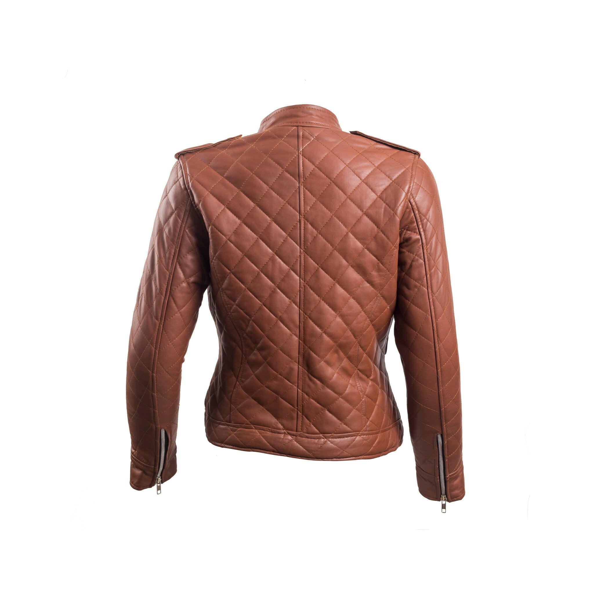 Women’s Diamonds Quilted Brown Leather Puffer Jacket - AU LeatherX