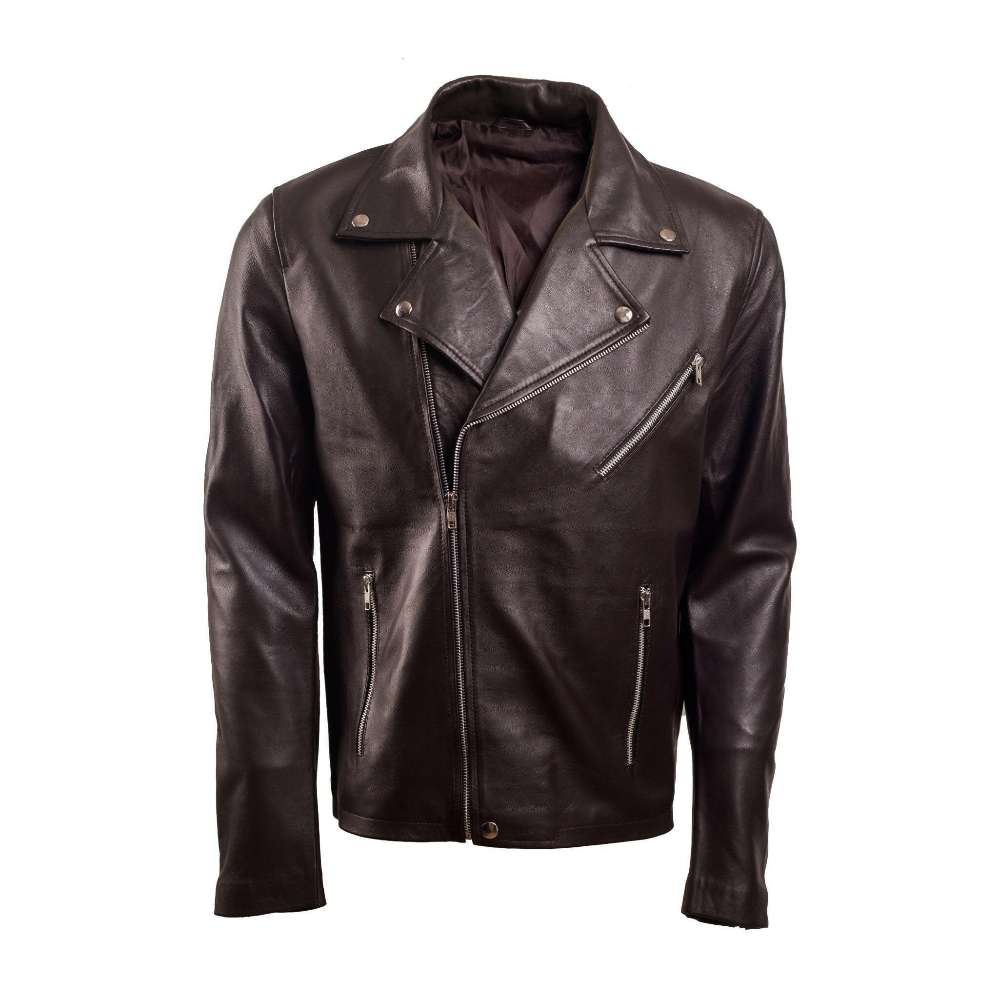 Mens Chocolate Brown Leather Biker jacket - AU LeatherX