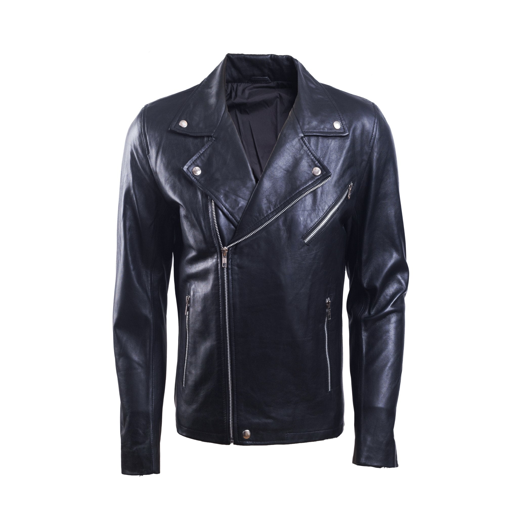 Mens Black Leather Biker Jacket - AU LeatherX