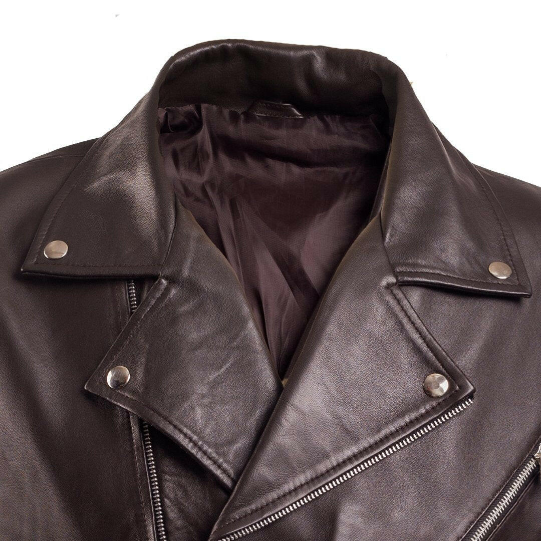 Mens Chocolate Brown Leather Biker jacket - AU LeatherX