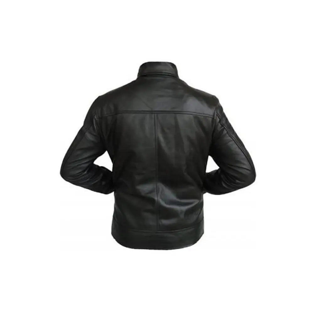 Men’s Vintage Shirt Collar Black Leather Jacket - AU LeatherX