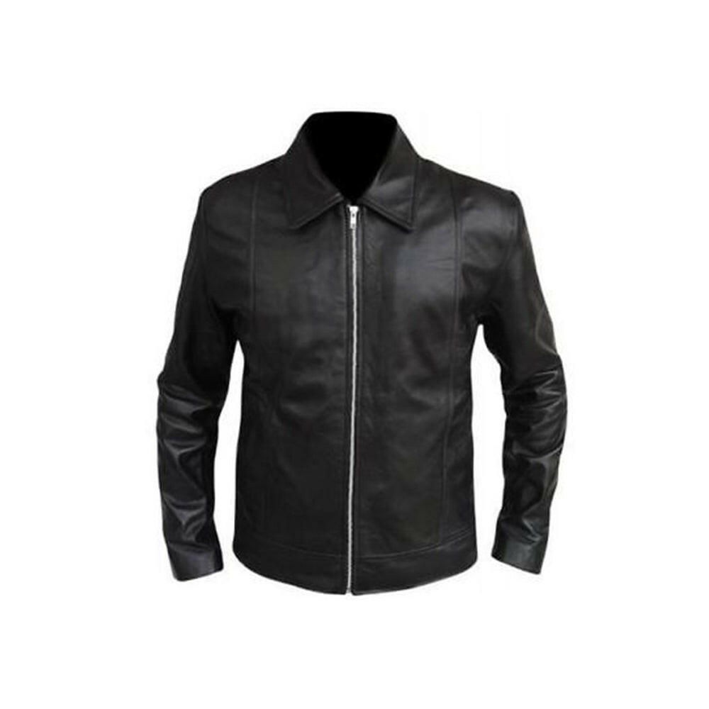 Men’s Vintage Shirt Collar Black Leather Jacket - AU LeatherX