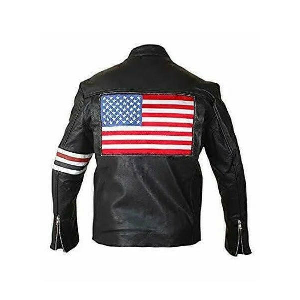 Easy Rider Black Leather Jacket with White Stripes - AU LeatherX