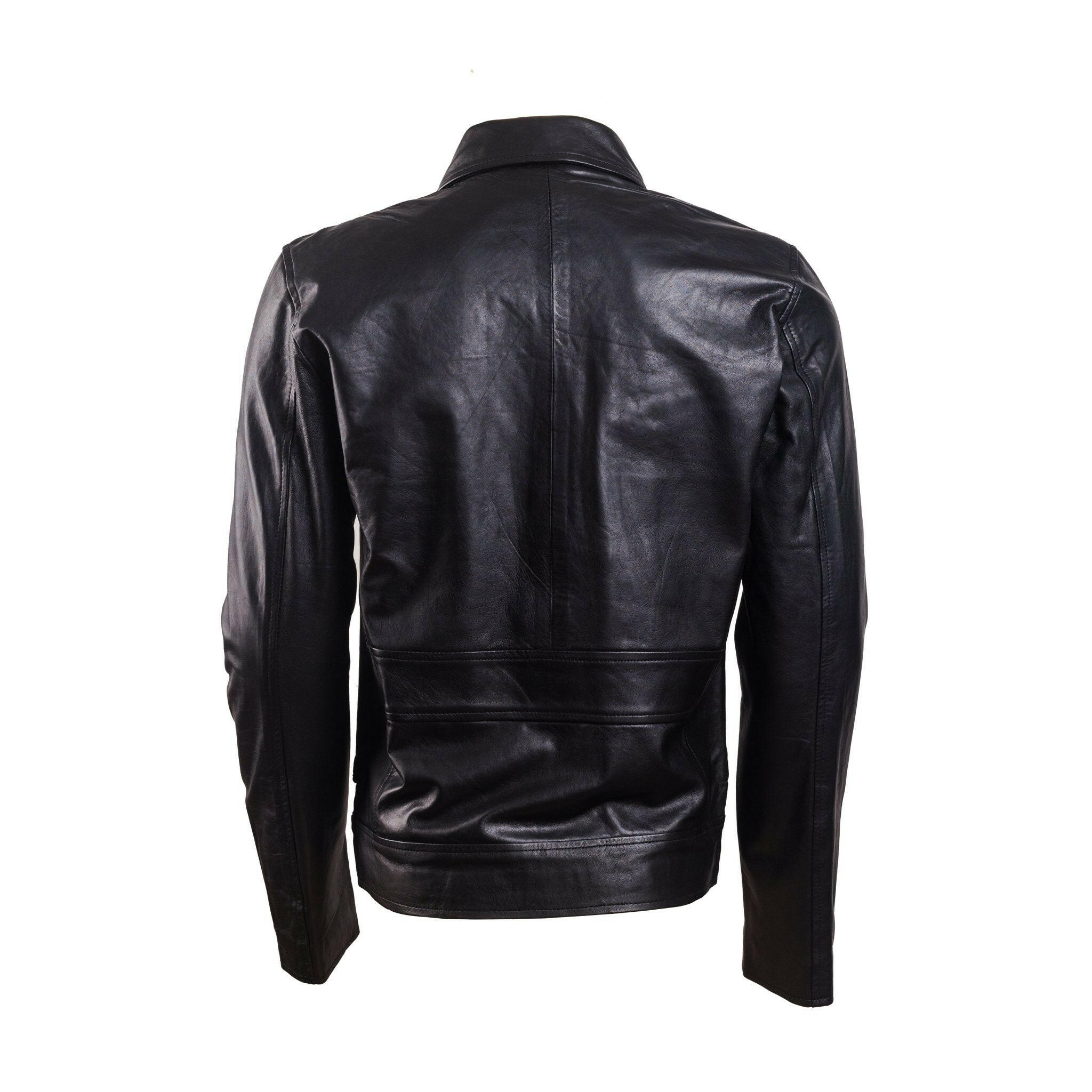 Men’s Shirt Collar Black Biker Leather Jacket - AU LeatherX
